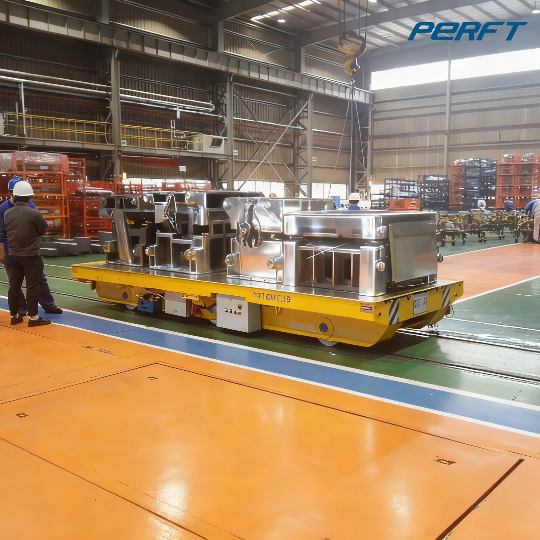 Rail transfer cart transporting metal components