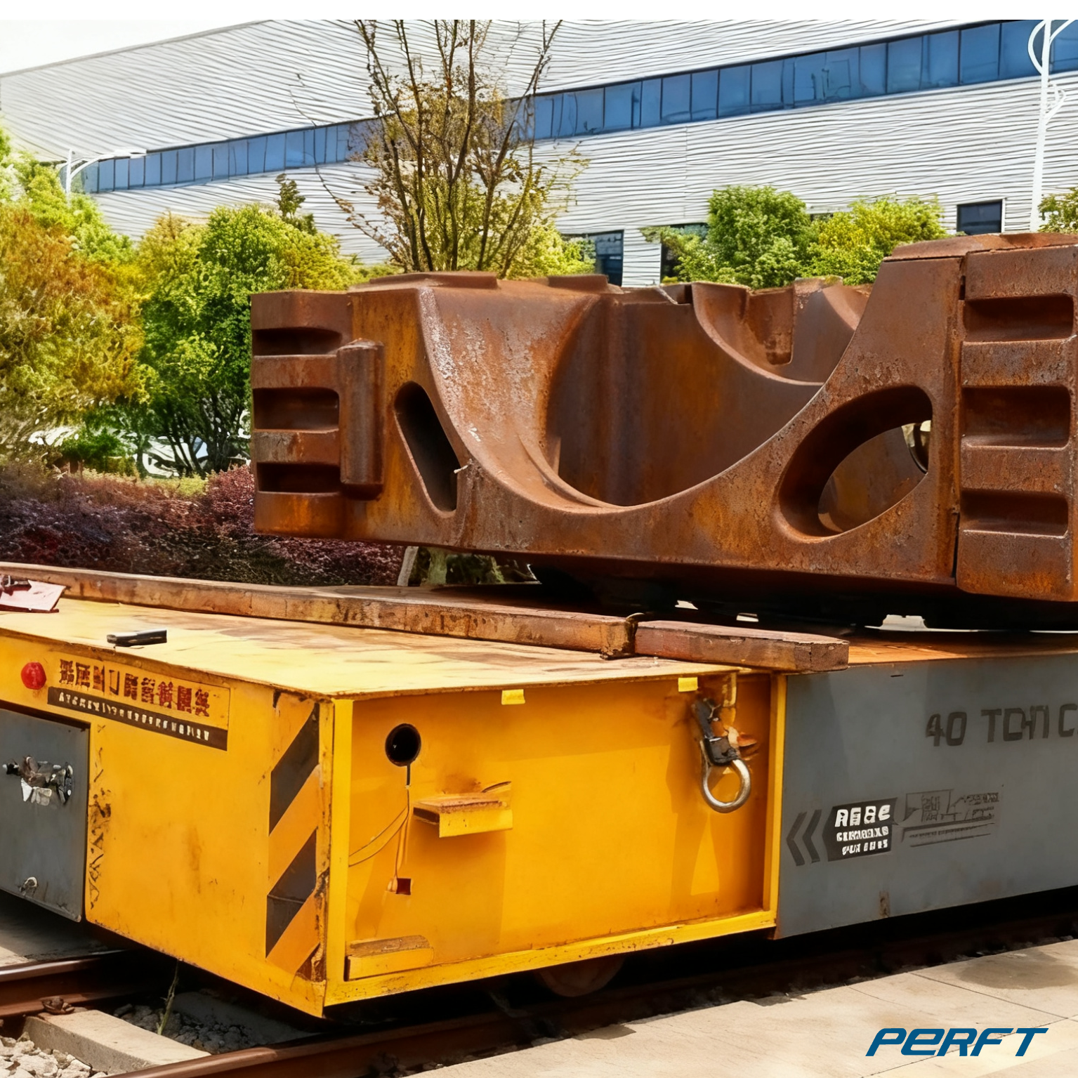 40 ton rail transport vehicle for transporting large metal components