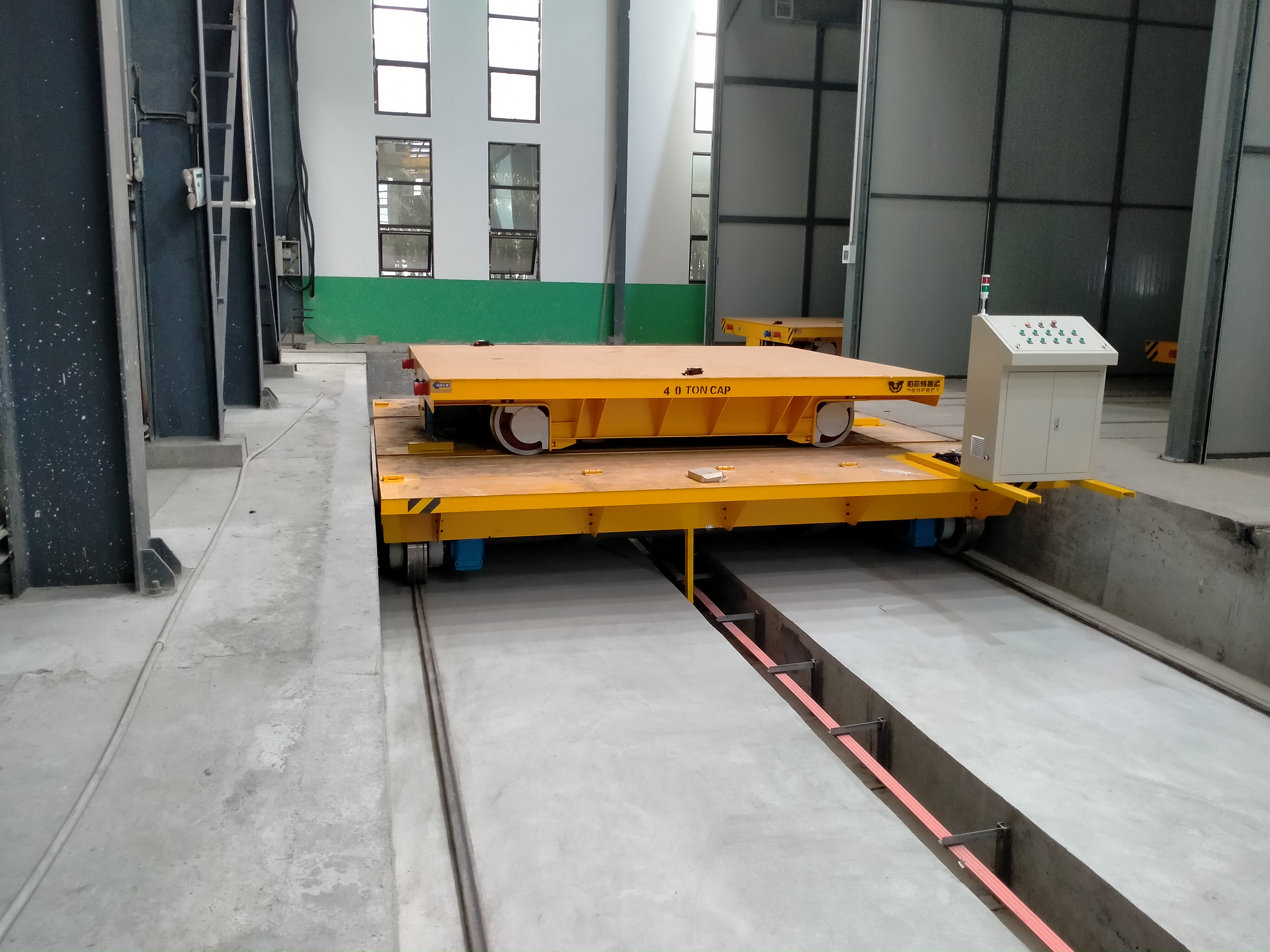 Sliding Power Line Mother–Child Material Transfer Cart